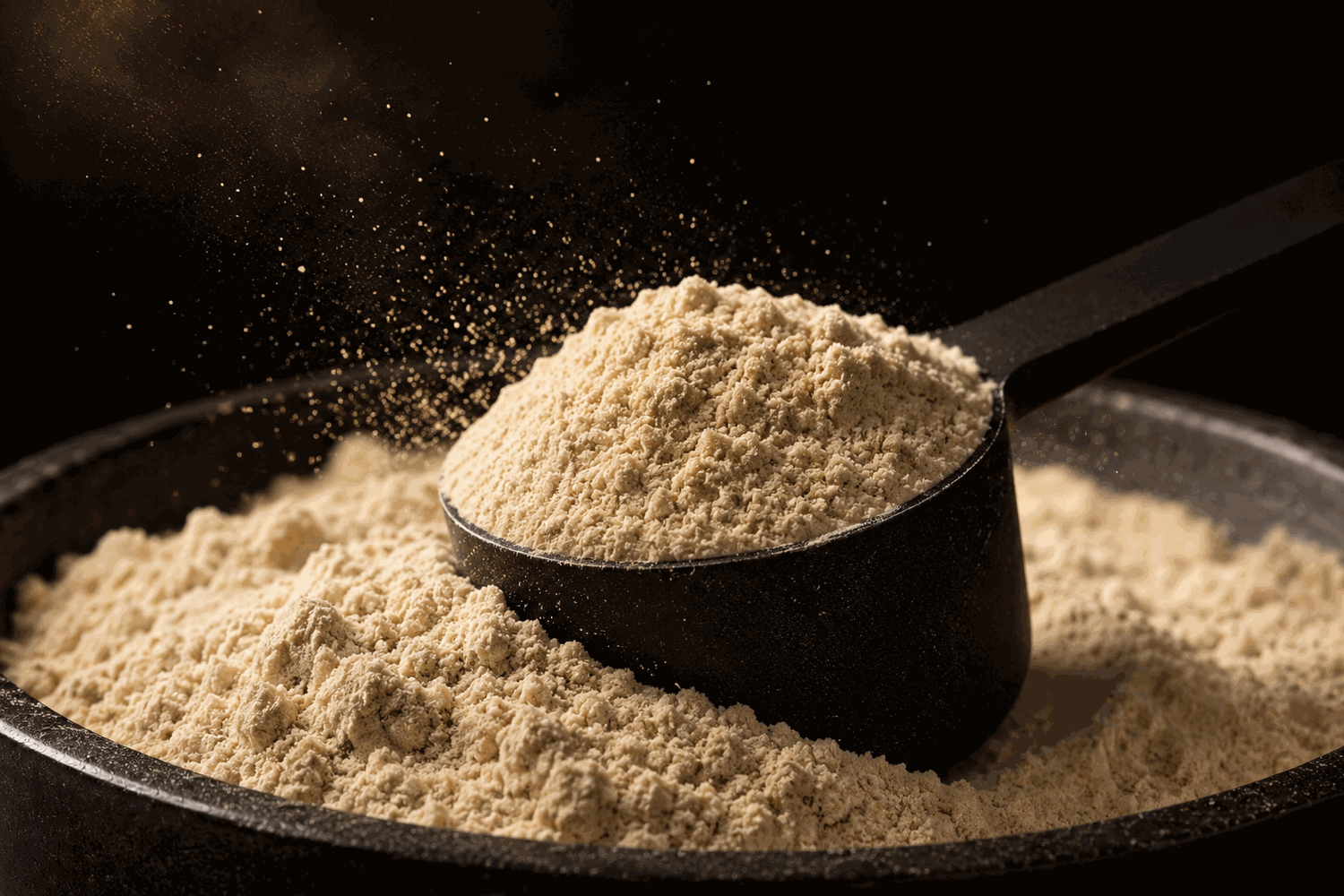 Colher dourada com proteína bovina em pó Beef Protein Fresh