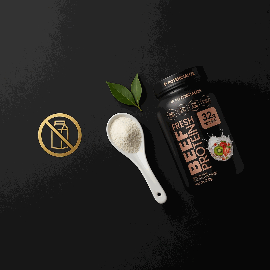 Pote Beef Protein Fresh com símbolo zero lactose