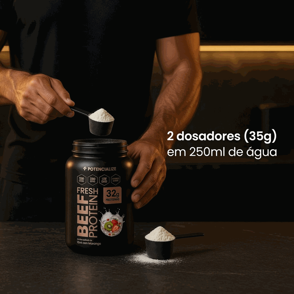 Medindo 2 dosadores de Beef Protein Fresh