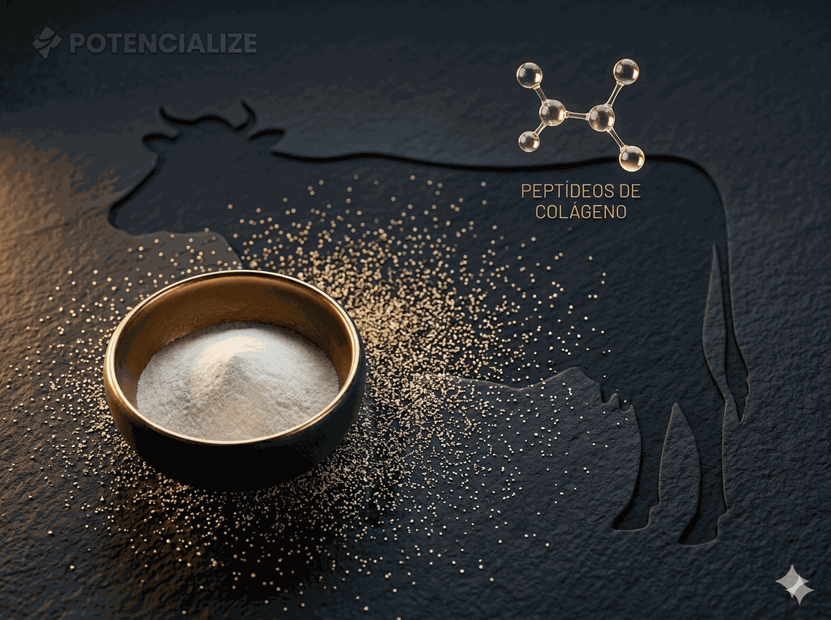 Peptídeos de colágeno bovino — conceito visual com molécula